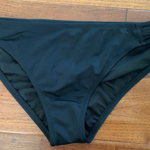 Shade & Shore size L swimsuit black cheeky bottom blue strappy padded top NWT - Picture 3 of 12